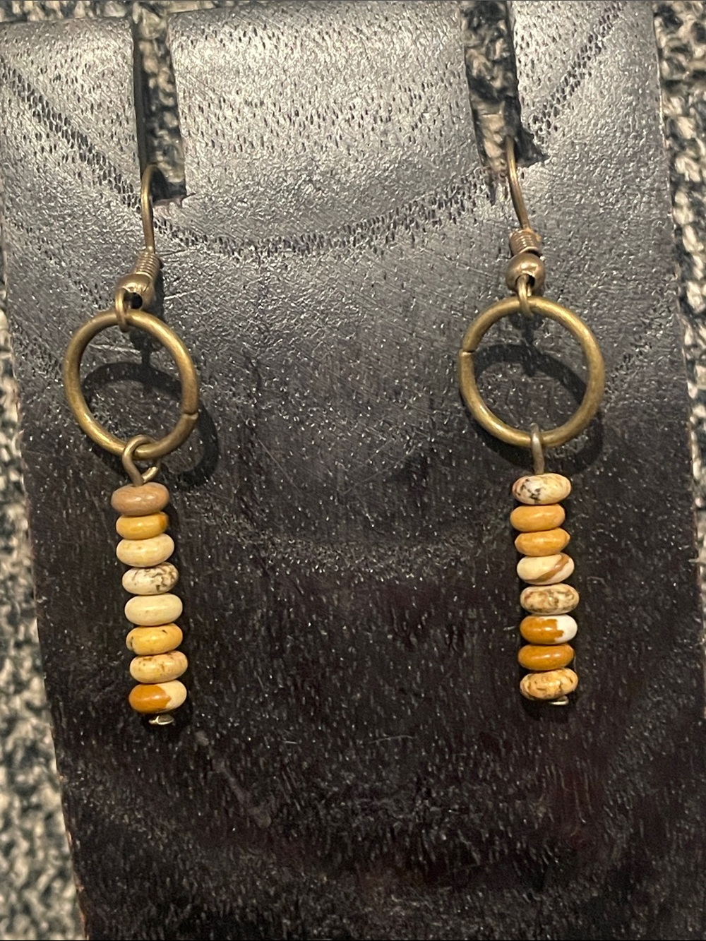 NWT Picture Jasper Antique Brass Dangle Earrings